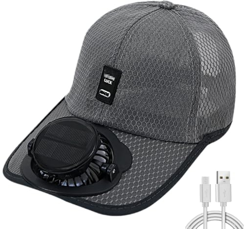 Credelin Casquette de baseball avec ventilateur solaire, chapeau de soleil avec 3 vitesses de vent, protection UV d'été pour homme, pêche, randonnée, plage, gris foncé, M/L
