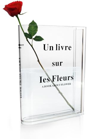 Vaso a forma di libro per fiori – Acrilico trasparente, decorazione estetica per casa, ufficio o libreria, vaso per fiori, regalo personalizzato per gli amanti dei libri (Trasparente)