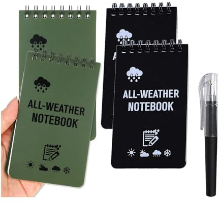 Mfqire Libreta Pequeña Impermeable A7 de Bolsillo con Espiral y Bolígrafo, Bloc de Notas Portátil, Mini Cuaderno para Viaje, Diario, Escuela, Oficina, Camping y Senderismo (Dos colores)