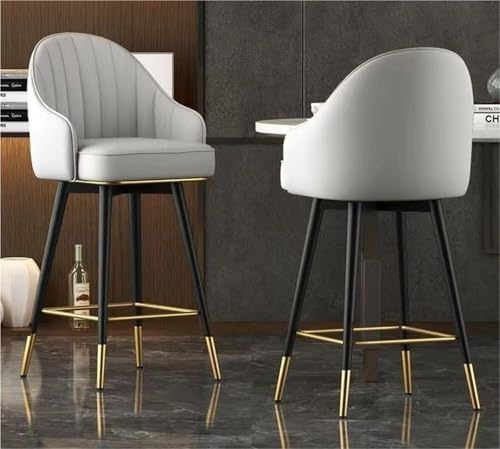 Barstolar Set med 2 Ergonomiska Svarta Kromben Klädda Bänkpallar Läder Snurrpallar Bänkstolar(Gray,L)