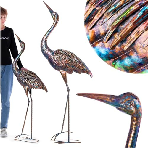 KADAX Figura de garza de 135 cm, figura de jardín grande de acero con recubrimiento en polvo, decoración de estanque de metal, figura de pájaro como decoración de jardín para estanque, figuras de
