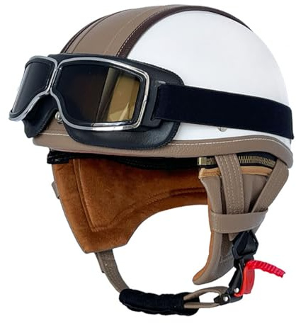 KKVGP Öppet ansikte MC-hjälmar Vintage motorcykelhalvhjälm med med glasögon DOTECE Godkänd Half Shell Cap Cruiser Chopper Moped skoterhjälm for vuxna män kvinnor