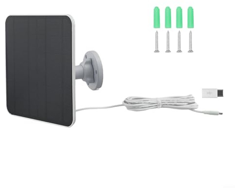 Solpanelsladdare för Ring Video Doorbell 4/3/2 och batteri dörrklocka Plus, 5 W linje silikon med 3 m kabel, IP65 vattentät för utomhusströmförsörjningssats (vit)