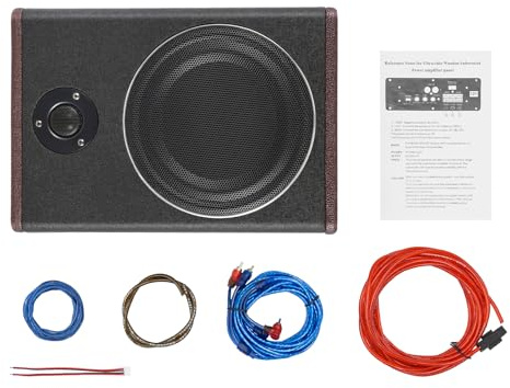 ALFORZAN 8-tums subwoofer bil understol, 600 W ljud aktiv subwoofer högtalare ultratunn intelligent förstärkare, baslåda hög/låg nivå ingång för personbilar, lastbilar, terrängfordon