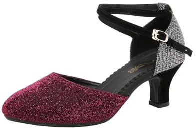Escarpins scintillants avec boucle à lanières pour danse latine - Semelle souple - Talon moyen confortable à enfiler, lilas, 39 EU