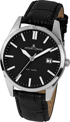 JACQUES LEMANS Herrenuhr Lederarmband massiv Edelstahl 1-2002D