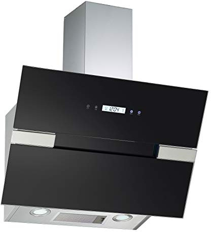 PKM Schräghaube S25-60ABTH | Dunstabzugshaube | Kopffreihaube | Glas mit Edelstahl | schwarz | 60 cm Breite | Touch Control & Display | Umluft | Abluft