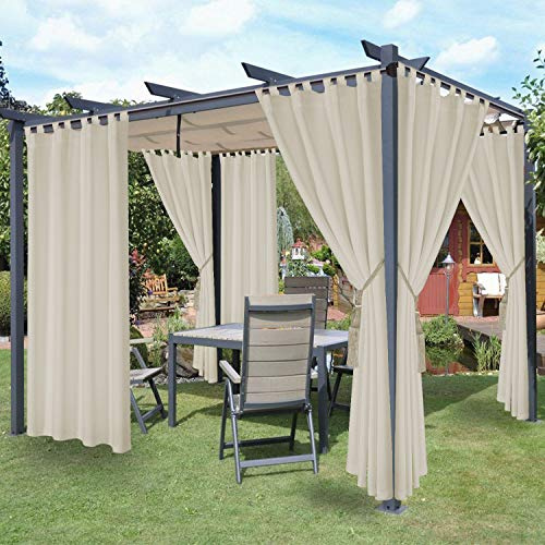 LORDTEX Waterproof Blackout Curtains for Patio, Thermal Insulated, Sun Blocking Detachable Sticky Tab Top Curtains for Bedroom, Porch, Pergola, Cabana, 52 x 120 inch, 2 Panels, Vanilla
