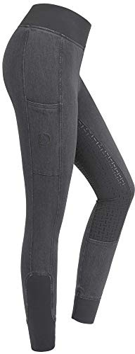 RidersDeal Collection - Leggings da equitazione da donna, con inserti in silicone e tasca per cellulare, colore: grigio, taglia 32