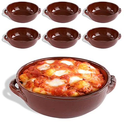 Kasalingo 6 Tegami in coccio monoporzione da Forno 12 Cm, terrine di Terracotta Che esaltano Il Sapore Naturale dei cibi, Ciotole in Terracotta per zuppe, Pasta al Forno 100% Made in Italy.
