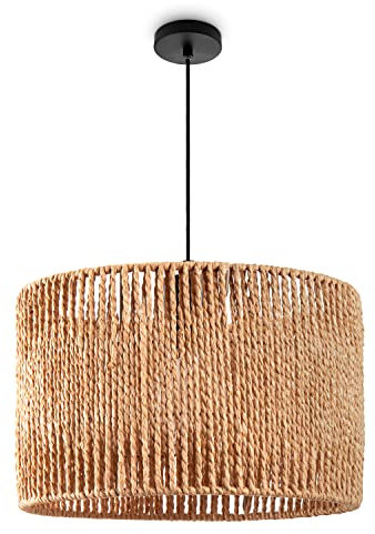 Paco Home Pendelleuchte Esstisch Papier Boho Hängelampe Esszimmer Lampe E27 Hängeleuchte Rattan, Farbe:Natur (Ø32cm), Leuchtenart___Farbe:Pendelleuchte - Schwarz