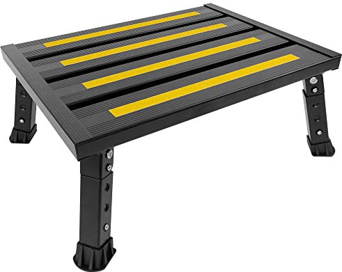 ILOKNZI Escabeau Pliant en Aluminium-1 Marche, Plateforme de Travail - Charge maximale: 220 kg, pour Camping/Lavage de Voiture/Cuisine etc, PliableRéglable en Hauteur, avec Tapis antidérapant