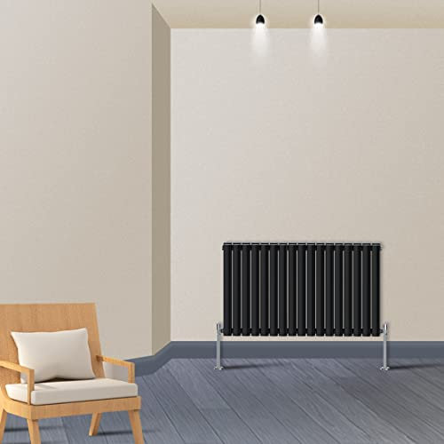 Warmehaus Horizontal Column Designer Radiator Oval Panel Double Black 600x1000mm - Modern Central Heating Space Saving Radiators - Perfect for Bathrooms, Kitchen, Hallway, Living Room