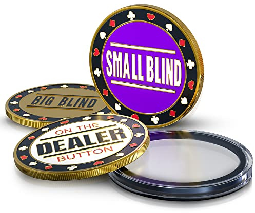 Wortek Edles Poker Button Set – metall Dealer Button Set inkl. skyddsfodral – Big Blind och Small Blind-knapp – presentidé för adventskalender 2024 – pokertillbehör för pokerfans