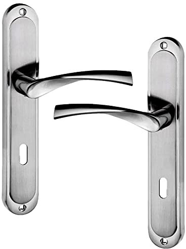 MonJar Türgriff Langschild Türbeschlag Drückergarnitur Türklinke Satin (BB-Buntbart)-72mm