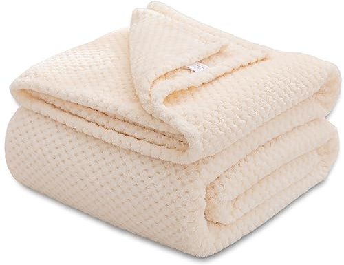 GLS Home Luxury Double Size Waffle Honey Comb Throw Blanket Super Soft Lightweight Warm Cosy Fleece Throws for Couch Bedspread Travel Sofa (Cream, King - 200x240cm)