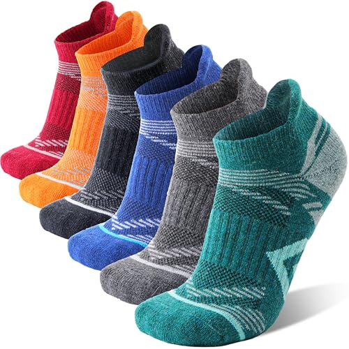 ANTSANG 6 Pares Calcetines Tobillo Lana Merino Senderismo Carrera Gruesos Acolchados Transpirables Hombre Mujer(Azul/Negro/Verde/Gris/Naranja/Rojo,42-46)