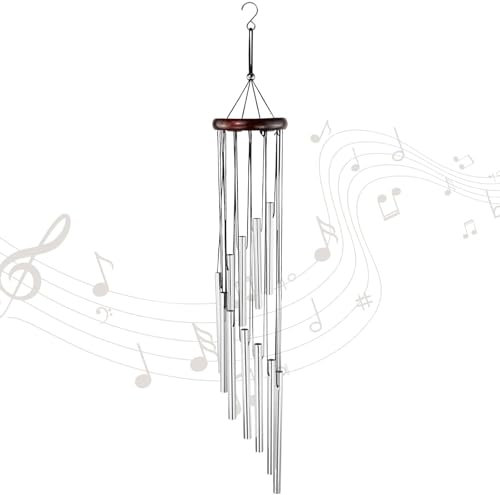 Carillon éolien de jardin en métal avec 12 longs tubes en alliage d'aluminium pour terrasse, balcon, jardin, arrière-cour, décoration d'intérieur