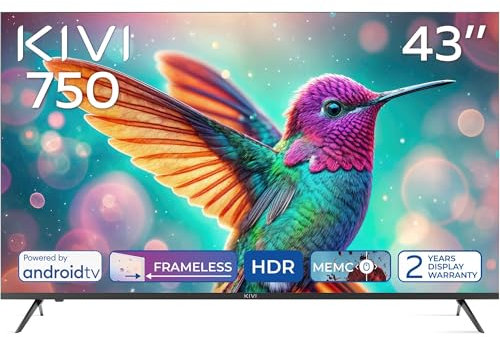 KIVI 43U750NB Smart TV sans cadre – Téléviseur 43 Pouces UHD 4K, Comparable à OLED, HDR10 et HLG, Son Dolby, Android 11, Commande Vocale, Wi-Fi, pour HBO, Téléviseurs et Télévision en Offres Spéciales