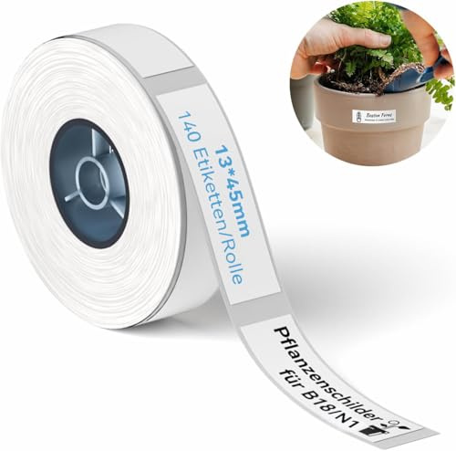 NIIMBOT etiketter för märkning av växter utomhus, växtskyltar, 13 x 45 mm, vit