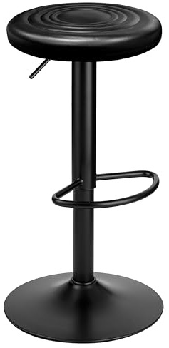 Baroni Home Sgabello Girevole Senza Schienale, Altezza Regolabile, in Ecopelle e Acciaio, Per Sala da Pranzo, Cucina, Bar, Leggero e Montaggio Facile, 39x36x55-76 cm, Nero, 1 Pezzo