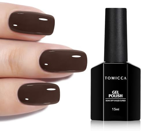 TOMICCA Gel Nail Polish, 15ml Dark Brown Gel Nail Polish, Soak Off UV LED Fall Brown Chocolate Color Gel Polish, High Glossy Long Lasting & Chip Resistant Nail Art Manicure Salon DIY