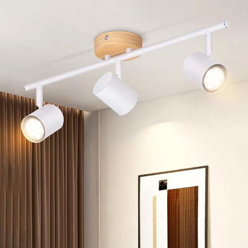 Deboola takspotlight 3 flammor taklampa i trä - GU10 LED taklampa vintage svängbar takspot vintage takplats för sovrum vardagsrum korridor kök