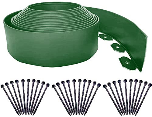 Parure de Paysage 10m, Bordure de Garniture de Jardin [Haut 10cm] kit de Garniture de pelouse Flexible sans tranchée avec 30 Clous, lit de Jardin en Gazon clôture en Plastique Robuste-Green