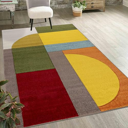 Mazovia Alfombra Moderna Geométrica - Pelo Corto - Colorida Alfombra Suave para Salón, Dormitorio, Comedor - Certificado Oeko-Tex - Colorida Alfombra con Patrón Geométrico 180 x 250 cm - Amarillo