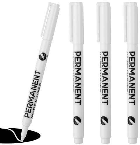 WFPPSK 4 Marqueurs Blancs, Pointe Fine Feutre Acrylique Imperméable Marqueur Blanc indelebile Permanent Stylo Peinture Feutre Pour Galet Verre Metal Céramique Pneu Bois Textile Toile Papier