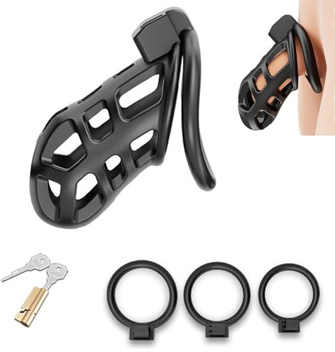 RUFJXKCHD Gabbia di castità, Gabbia per Pene per Uomini, Dispositivo di castità, Giocattoli sessuali per Adulti, Dispositivo con Piccolo Lucchetto Incorporato