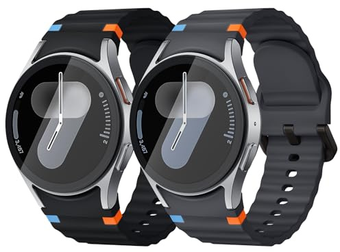 Raradev 2 par 20 mm armband, kompatibla med Samsung Galaxy Watch 7, 6, 5, 4 armband, (40/44 mm)/6 Classic (46/42/47/43 mm)/FE/5 Pro (45 mm), mjuka silikonarmband utan mellanrum