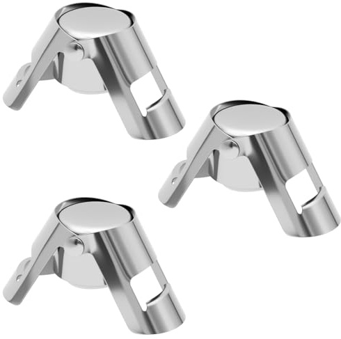 TNSLAND 3PCS Tapón Champán de Acero Inoxidable, Cierre Hermético Champán con Silicona Alimentaria, Reutilizable para Botellas de Vino Espumoso, Champagne, Ideal para Fiesta, Boda y Cocina