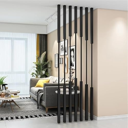 Paquete de 8 postes divisores de habitación de madera, estantería vertical moderna, columnas decorativas para montar en la pared, partición de privacidad de 2 a 10 pies, listones negros (3.2 pies)