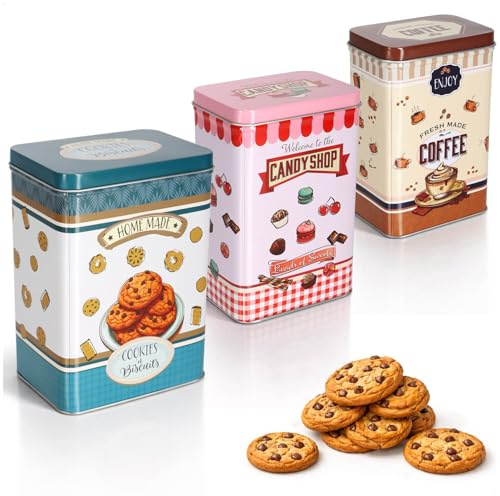 com-four® set de 3 recipientes, latas metálicas con tapa en 3 tamaños