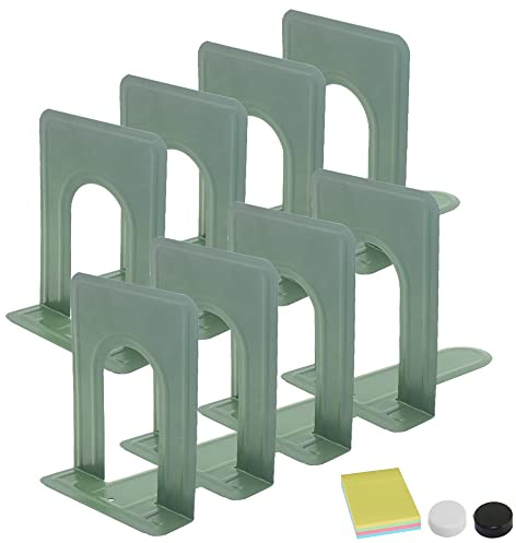 DARUITE Fermalibri, Antiscivolo Reggilibri in Metallo, Ferma libro per Ufficio, Scuola(Verde 12,6 x 14,7 x 17 cm- 8 Pezzi)