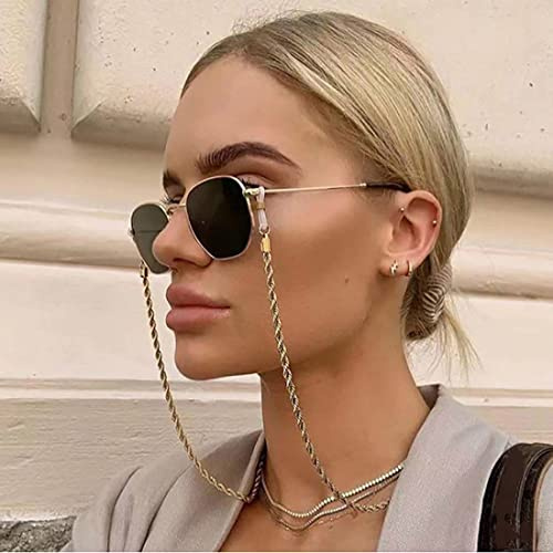 Bramian Twist lunettes de soleil chaîne simple lunettes de soleil lunettes chaîne lunettes accessoires décor pour femme et filles (Or)