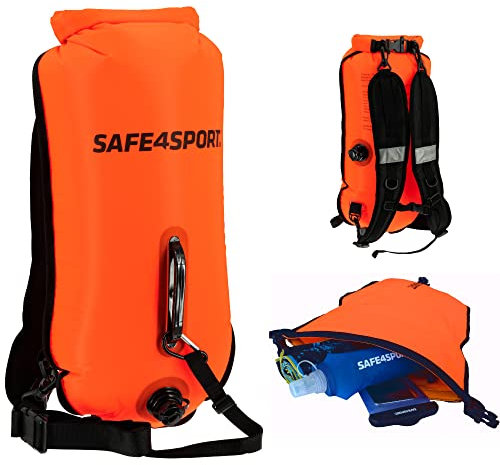 SAFE4SPORT bouée de Natation Adultes pour Triathlon 28 L - Sac étanche résistant aux UV - Aide à la Natation complète - Sac à Dos de Natation Pratique