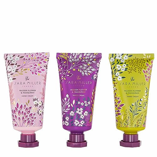 Sara Miller London Hand Cream 3x 30 ml, Moisturiser Enriched with Passion Flower and Frangipani, Beauty Gift For Her, Travel Size, Cruelty and Vegan Friendly, Fits in Tote, Cosmetic and Sports Bag