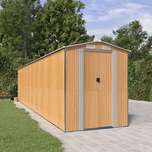 XIAOGUANG Geräteschuppen, Gerätehaus, Fahrradgarage, Gartenhütte, Fahrradunterstand, Gartenhäuschen, Garten Hütte, Fahrrad Unterstand, Hellbraun 192x855x223 cm Verzinkter Stahl