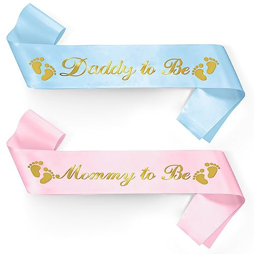Prasacco Lot de 2 écharpes Mummy To Be Daddy To Be Mummy And Daddy To Be pour fête prénatale, cadeau pour fête prénatale, décoration de fête, révélation du sexe (bleu, rose)