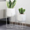 TRIROCKS Set de 2 Jardinières Métalliques Modernes avec Support 31cm & 45cm, Pots de Fleurs pour Intérieur/Extérieur, Décor Maison, Jardin, Balcon, Patio (Blanc)