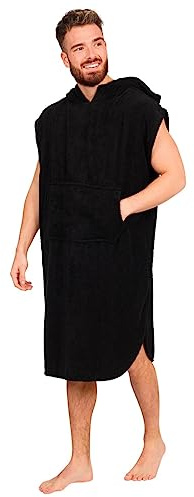 Adore Men's Cotton Hooded Changing Robe Black 2XL/3XL Poncho Towel