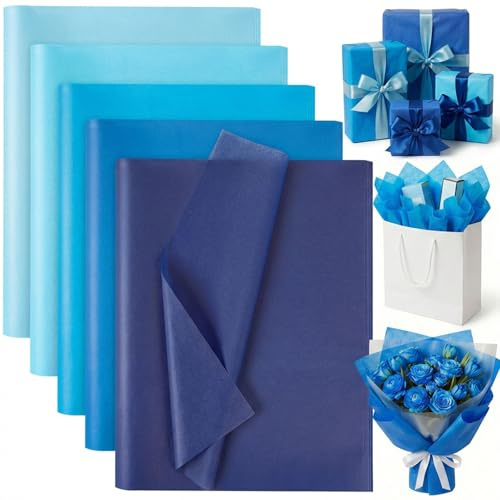 VGOODALL 75 fogli di carta velina blu colorato, 50 cm x 35 cm, carta da regalo per sirena, compleanno, matrimonio