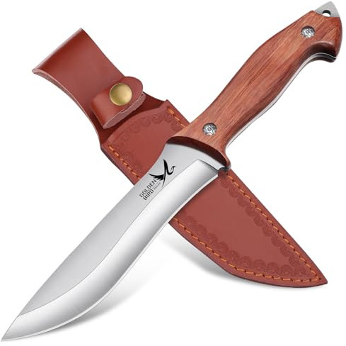 Golden Bird Survival Couteau Outdoor Full Tang 14.5cm de Chasse Lame Fixe Avec Fourreau - Bushcraft Tranchant Pour le Camping, l'Aventure - Série Bête Renard