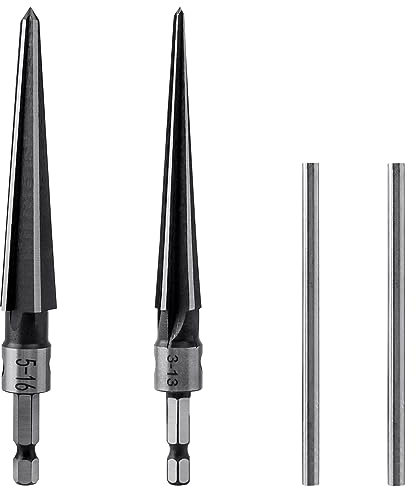 Bestgle 2 piezas de escariador cónico de 1/4 pulgadas mango en forma de T, fresa cónica de acero al carbono, escariador manual para frotar con un diámetro de 3 mm-13 mm, 5-16 mm