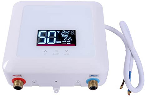 7500W Elektronischer Durchlauferhitzer Küche 220v Warmwasserbereiter Elektrisch Instant Klein Durchlauferhitzer mit LED Temperaturanzeige für Küche und Badezimmer,Weiß