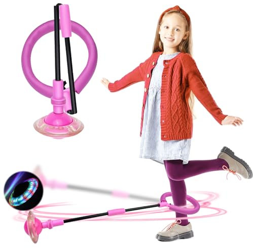 Gvolatee Springring Fußkreisel Kinder, Swing Wheel mit Lichtrad, Skip Ball Outdoor Spiele, Blinkender Sprungball Mädchen, Springender Knöchelsprungball Faltbarer für Geschenk Kinder 6 ab 10 Jahre Rosa