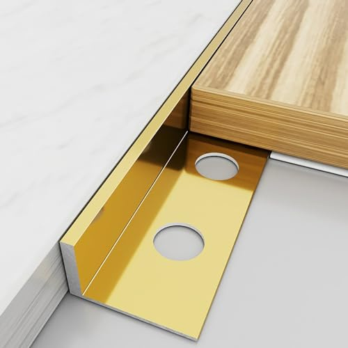 Raouoae Tile Edge Profile 125CM, 2 Pieces L-Shape Tile Trim End Profile for Ceramic Tiles, Floor and Wall Edge Protection, Durable Tile Trim for Wall Panels and Floor Edging(Gold,Höhe: 15.7 mm)