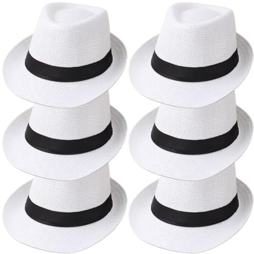 Muteitt Cappello Fedora in Paglia Estivo 6 Pezzi Cappello Panama a Tesa Corta Cappello Sole Classico Cappello Spiaggia Estivo per Uomo E Costume Festa